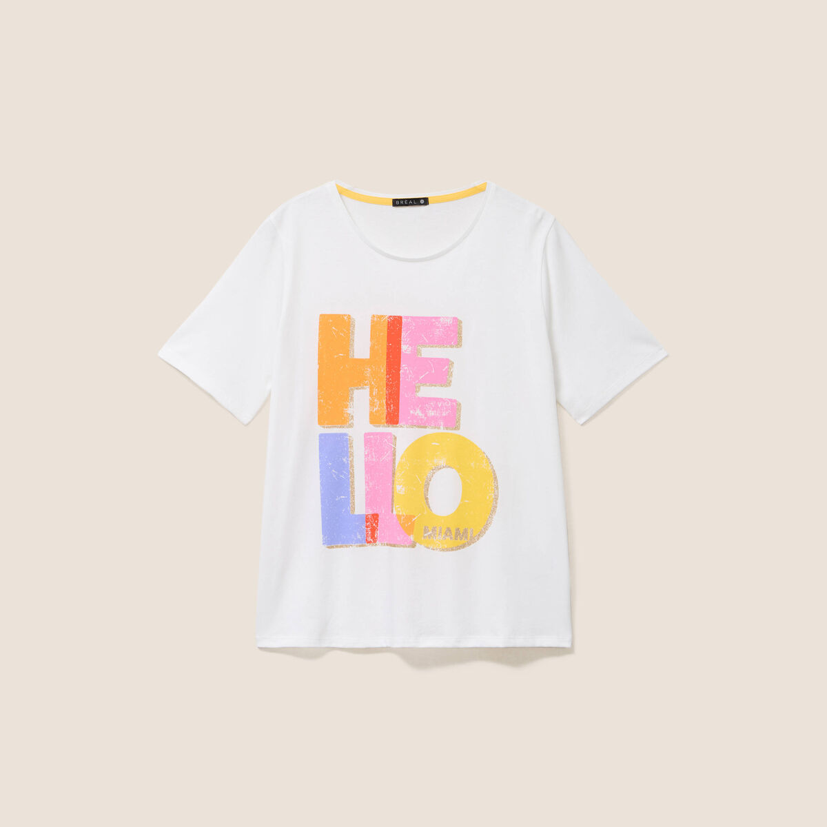 T-shirt col rond manches courtes blanc femme