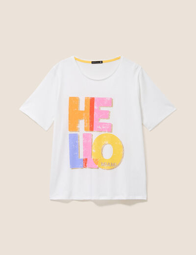 T-shirt col rond manches courtes blanc femme