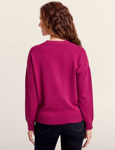 Gilet manches longues col en V rose fushia femme