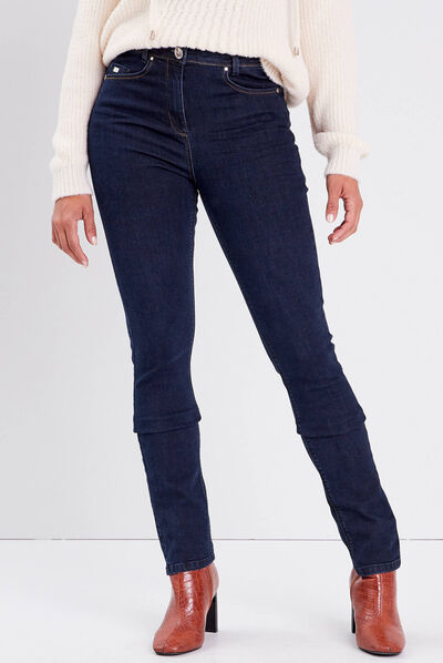 Jeans ajusté taille haute denim brut femme