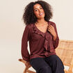 Blouse manches longues orange fonc&eacute; femme