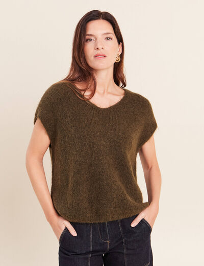 Pull sans manches vert kaki femme
