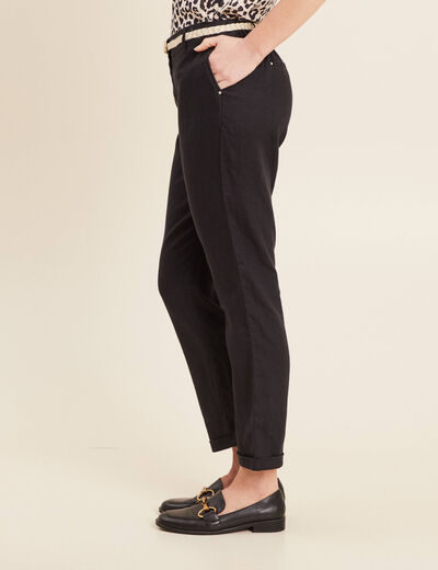 Pantalon flou ceinturé noir femme