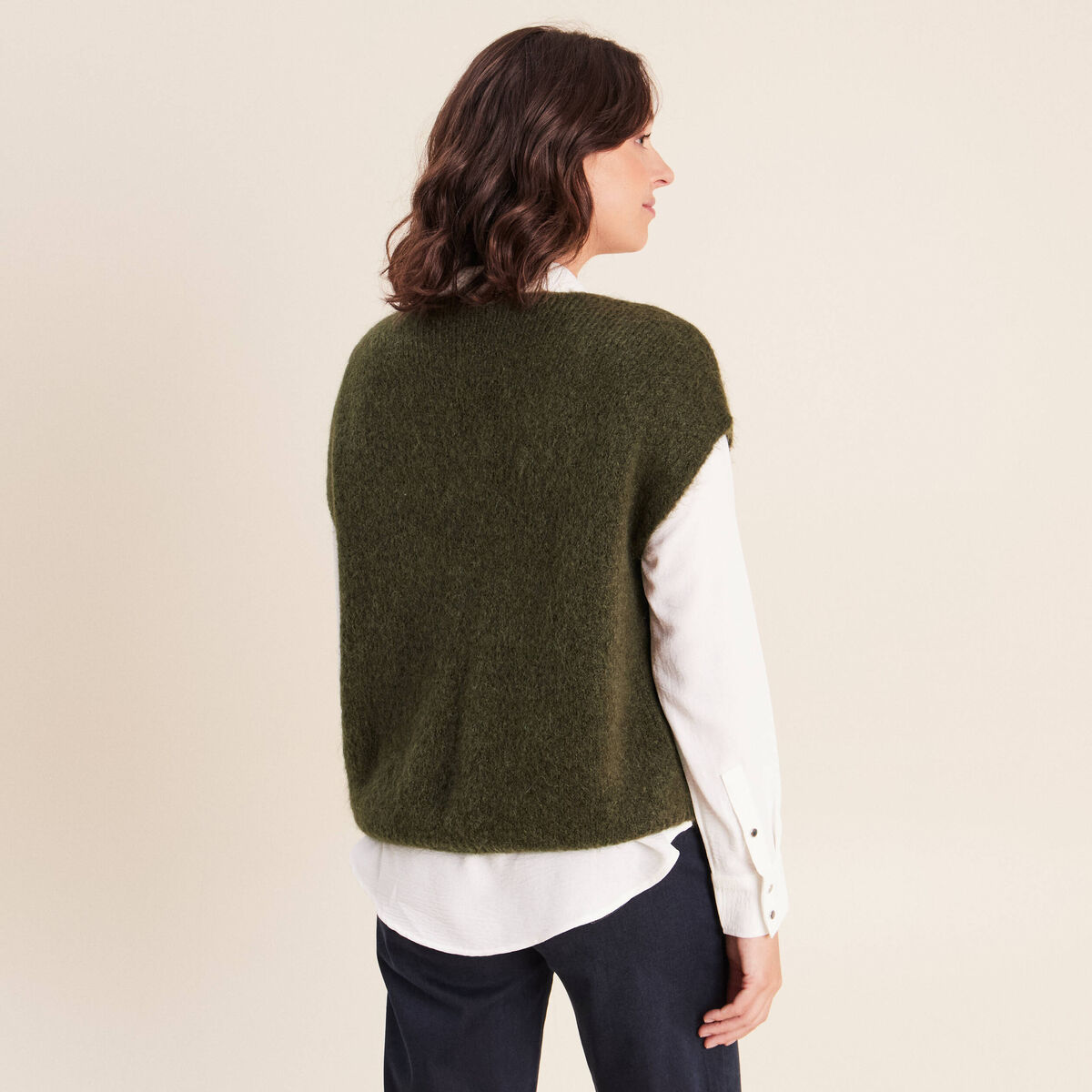 Pull sans manches vert kaki femme