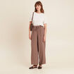 Pantalon large taille haute taupe femme