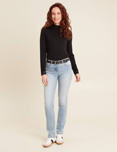 Jean ajusté taille standard long denim baby bleu femme