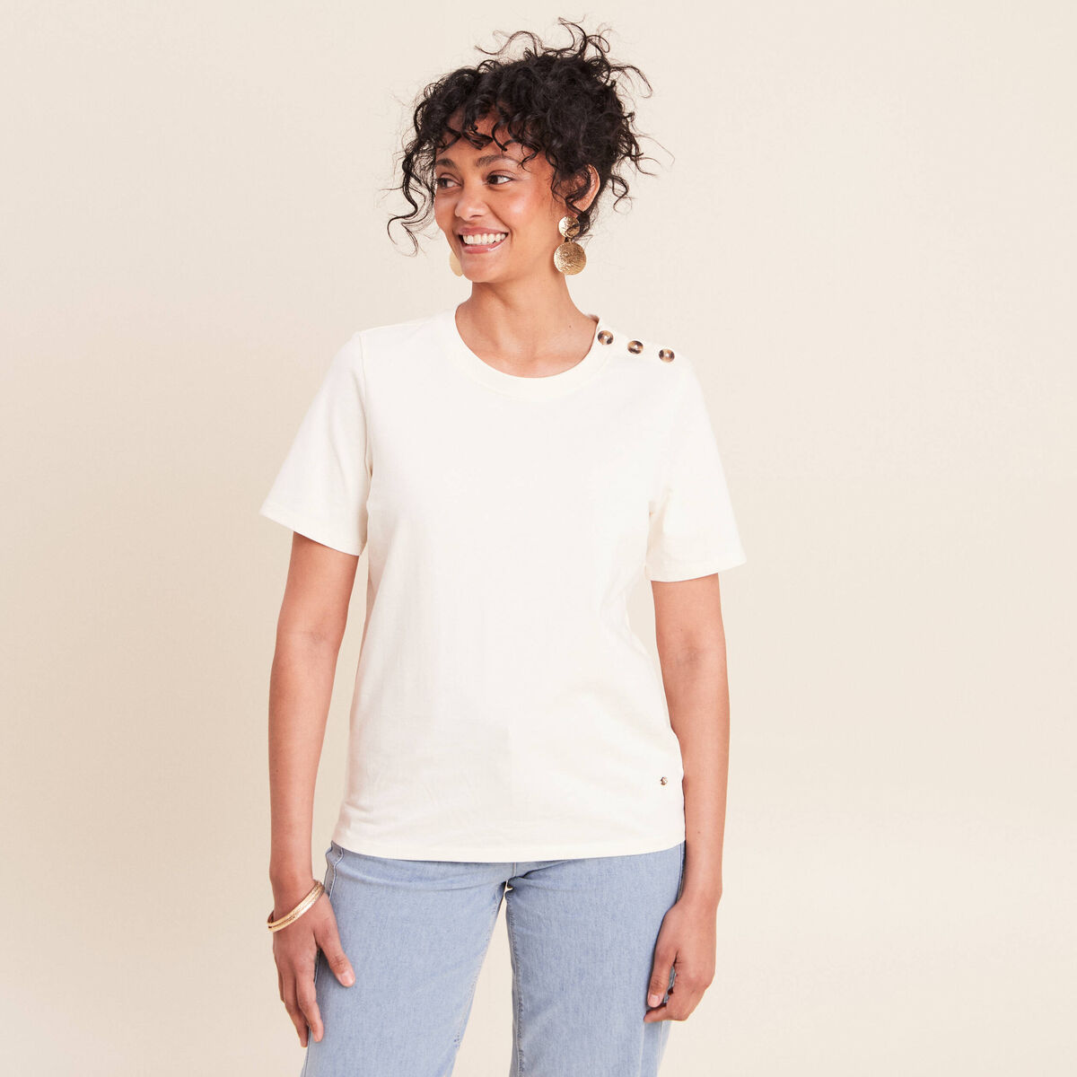 T-shirt manches courtes ecru femme