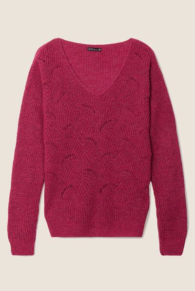 Pull manches longues rose fushia femme