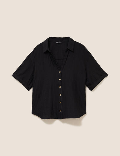 Chemise col chemise manches courtes noir femme