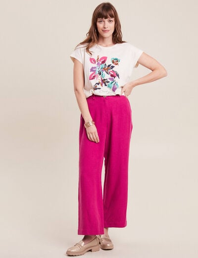 Pantalon large fluide rose fushia femme