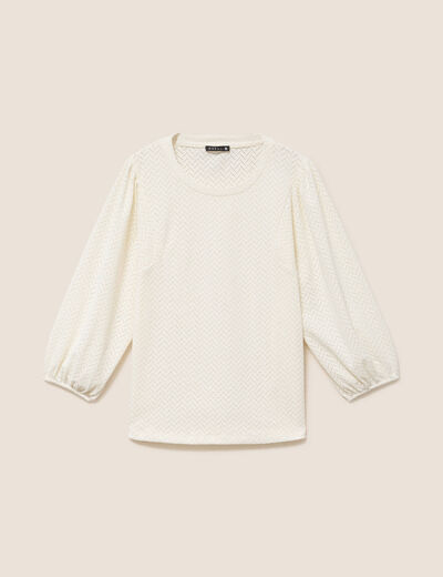 Blouse droite col rond manches 3/4 ecru femme