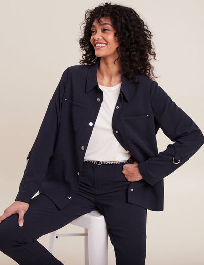 Veste cintrée boutonnée bleu foncé femme