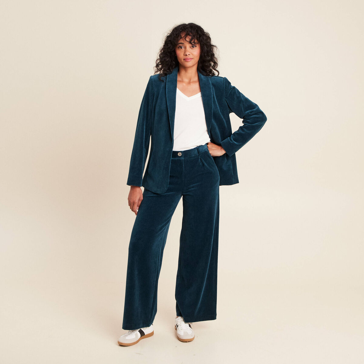 Pantalon ample velours azur