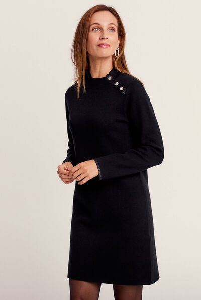 Robe pull droite col montant noir femme