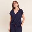 T-shirt bas resserr&eacute; manches courtes bleu marine femme