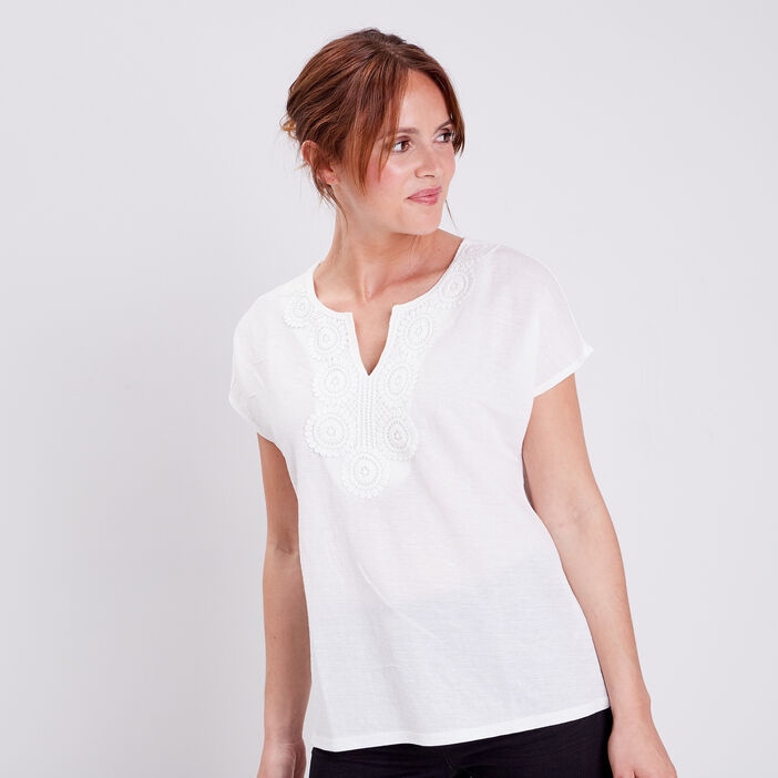 T-shirt manches courtes ecru femme