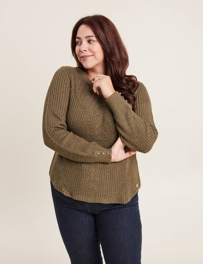 Pull manches longues vert kaki femme