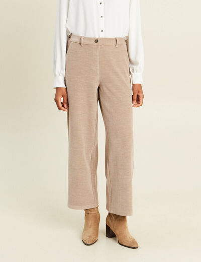 Pantalon loose en velours beige femme