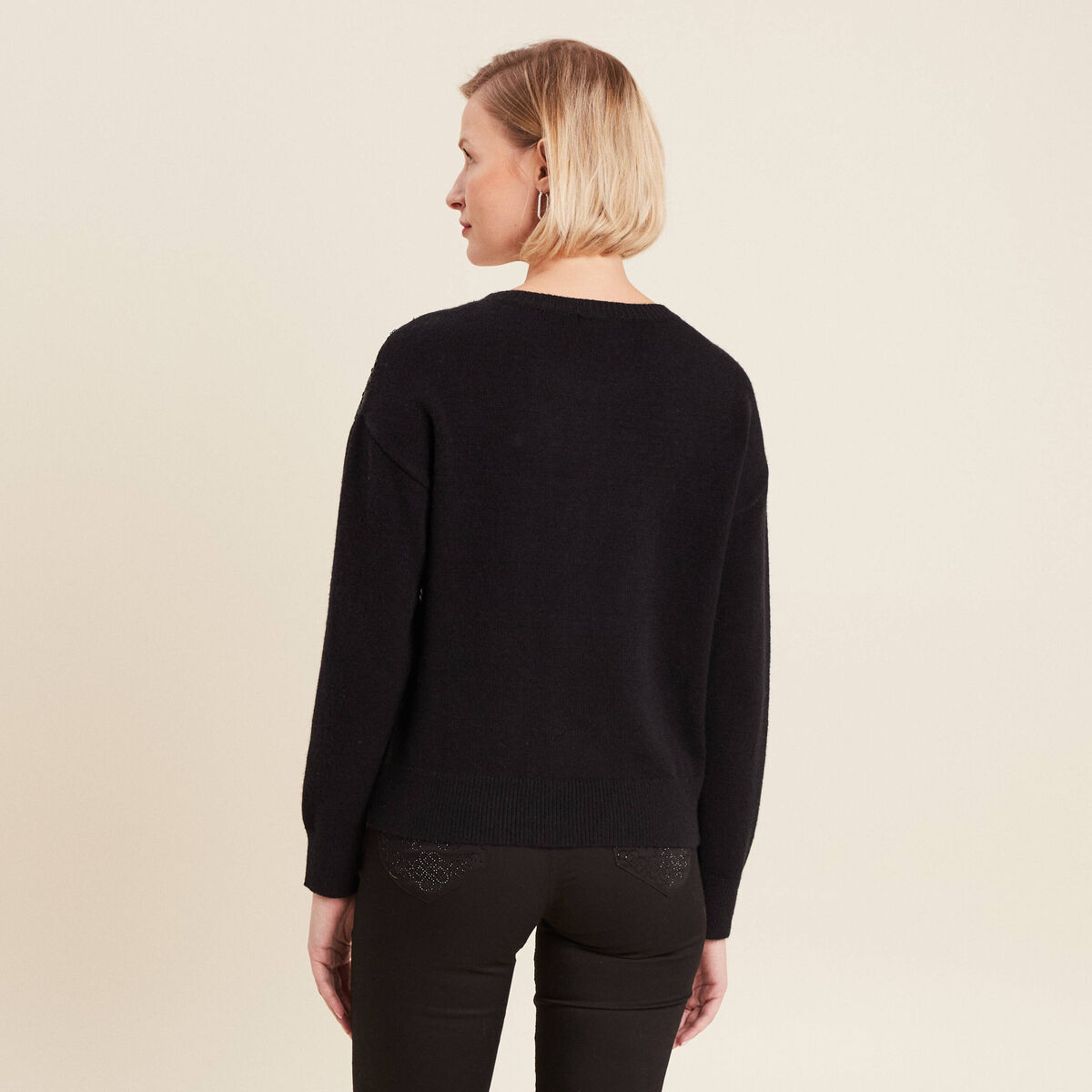 Pull manches longues sequins noir femme