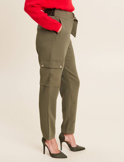 Pantalon chino poches rabats vert kaki femme
