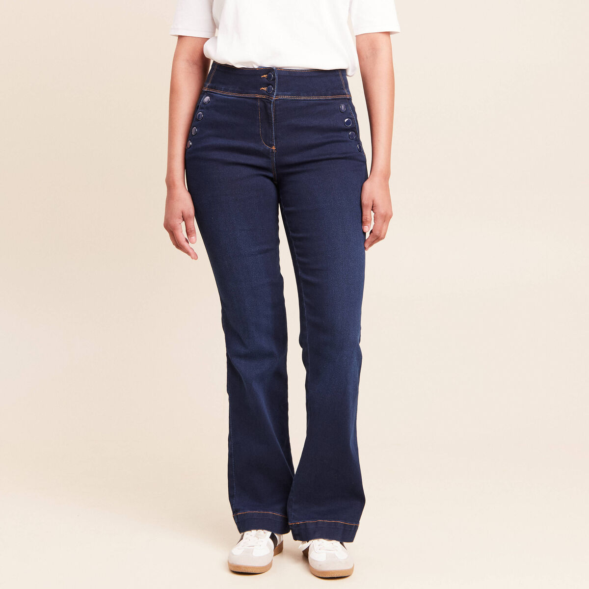 Jean bootcut taille haute denim brut femme