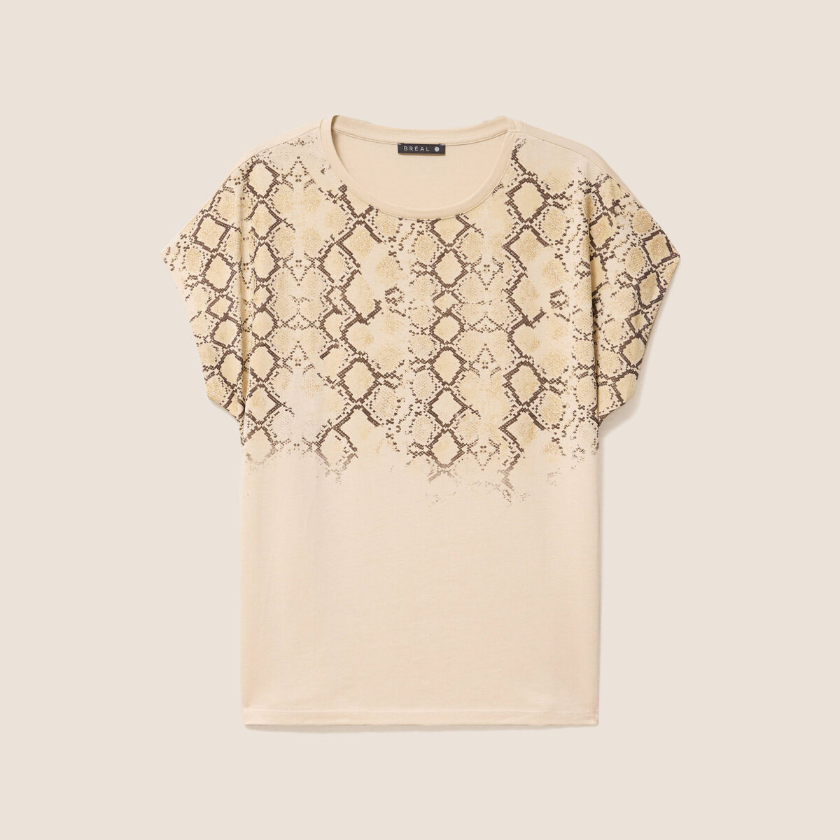 T-shirt col rond manches courtes beige femme