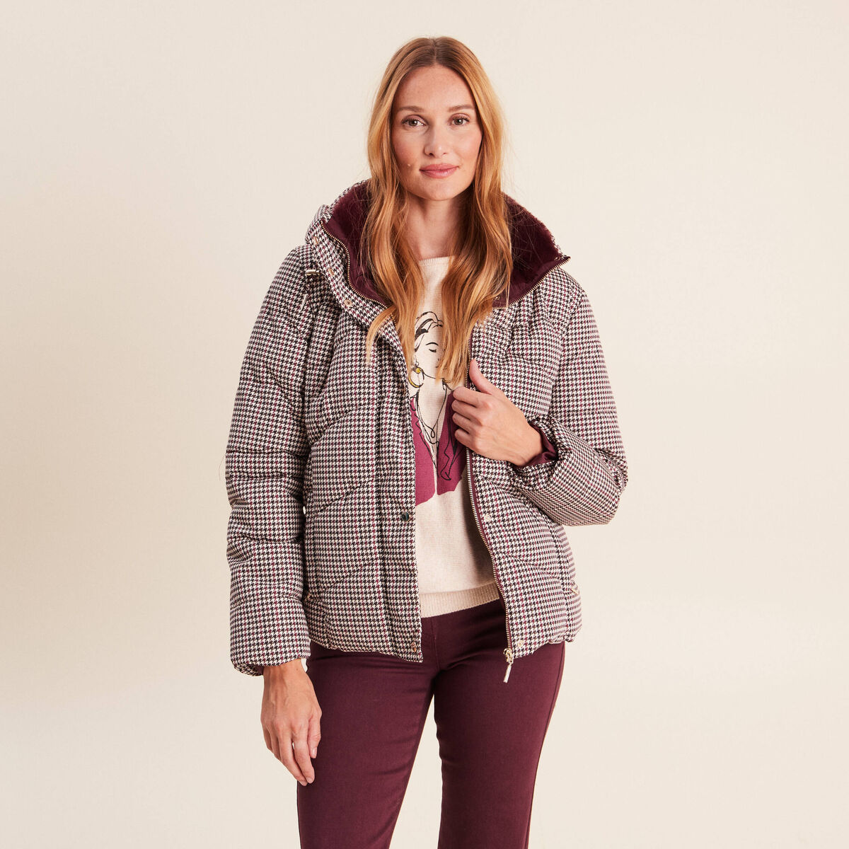 Doudoune capuche manches longues multicolore femme