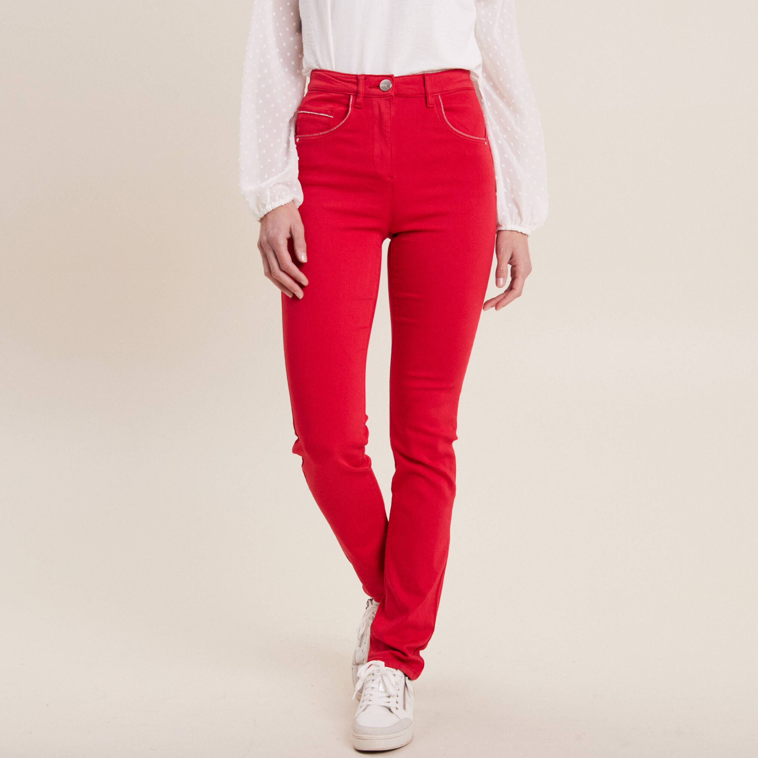Pantalon rouge femme taille haute outlet