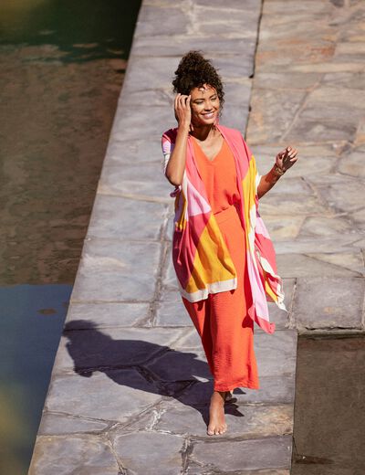 Kimono long fluide multicolore femme