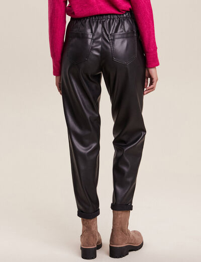 Pantalon paperbag simili cuir noir femme