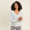 Pull col v &agrave; sequins gris clair femme