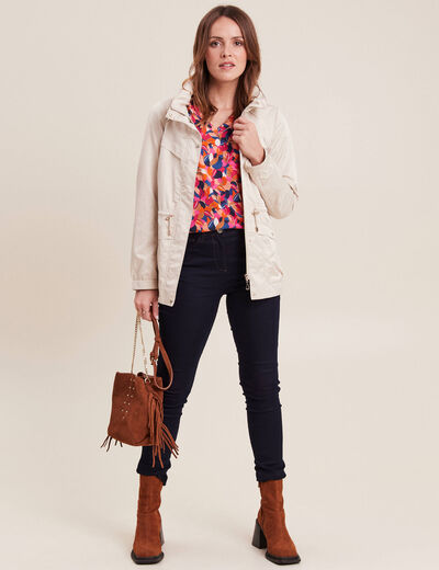 Parka déperlante cintrée lien à coulisse sable femme