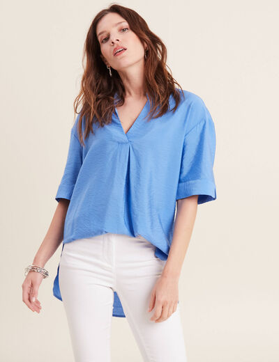Blouse manches 3/4 bleu femme