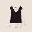 Pull effet 2-en-1 chemise marron fonc&eacute; femme