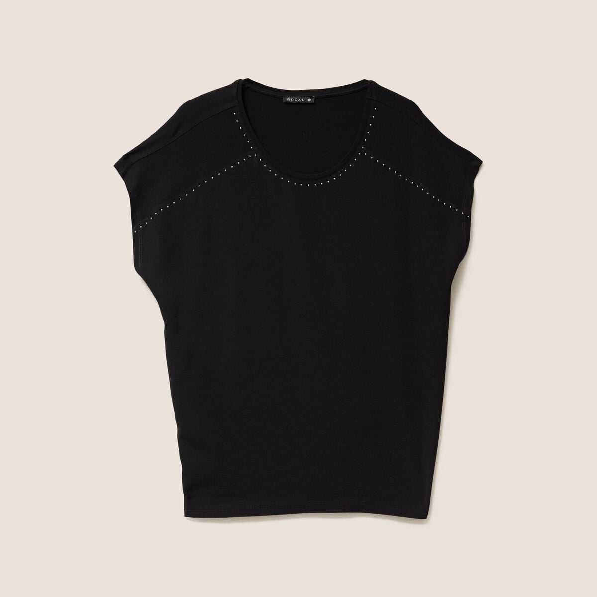 T-shirt bi-mati&egrave;re manches courtes noir femme