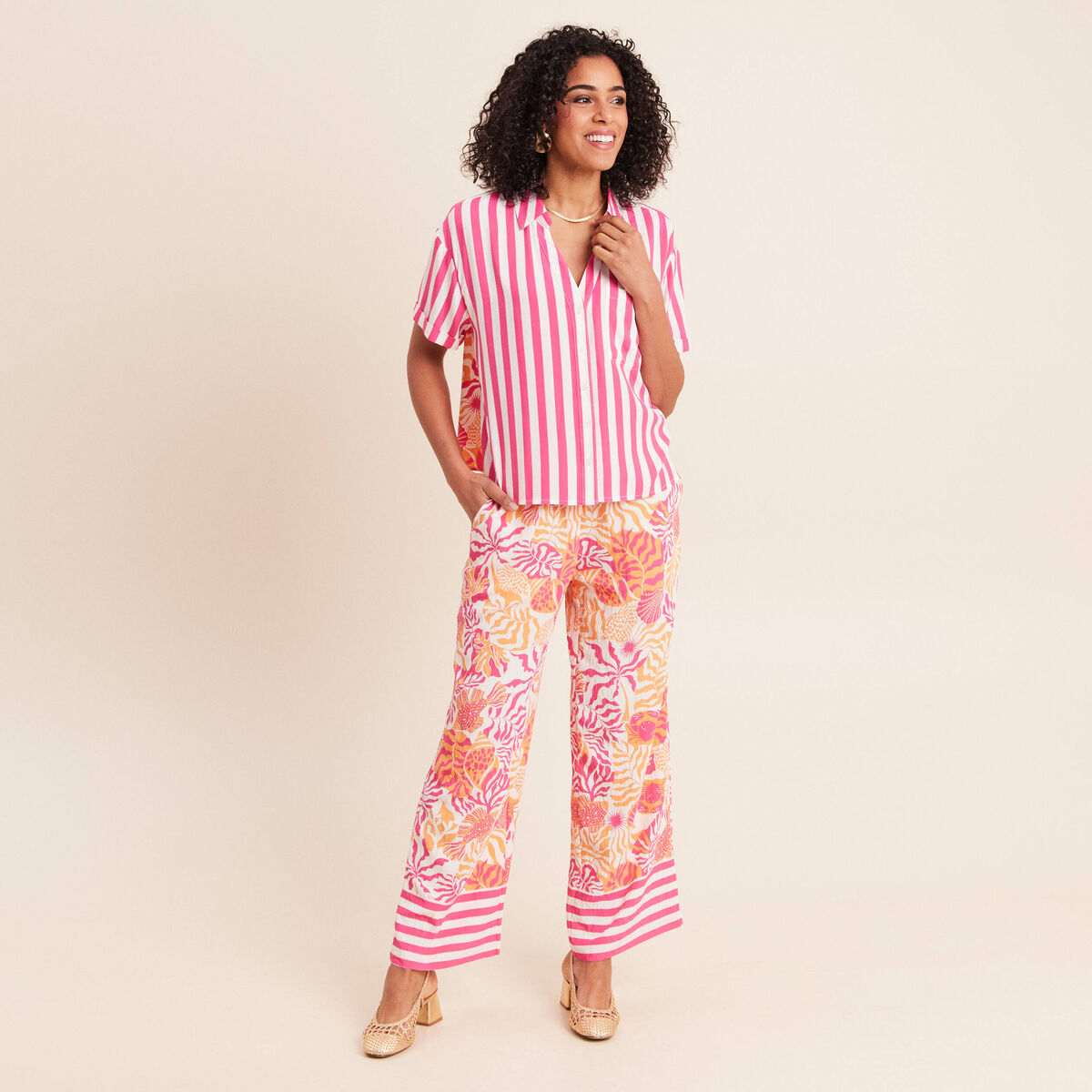 Chemise fluide manches courtes rose fushia femme