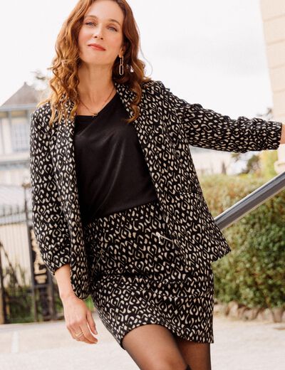 Jupe droite détails zippés noir femme