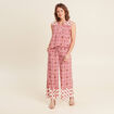 Pantalon large taille haute rose femme