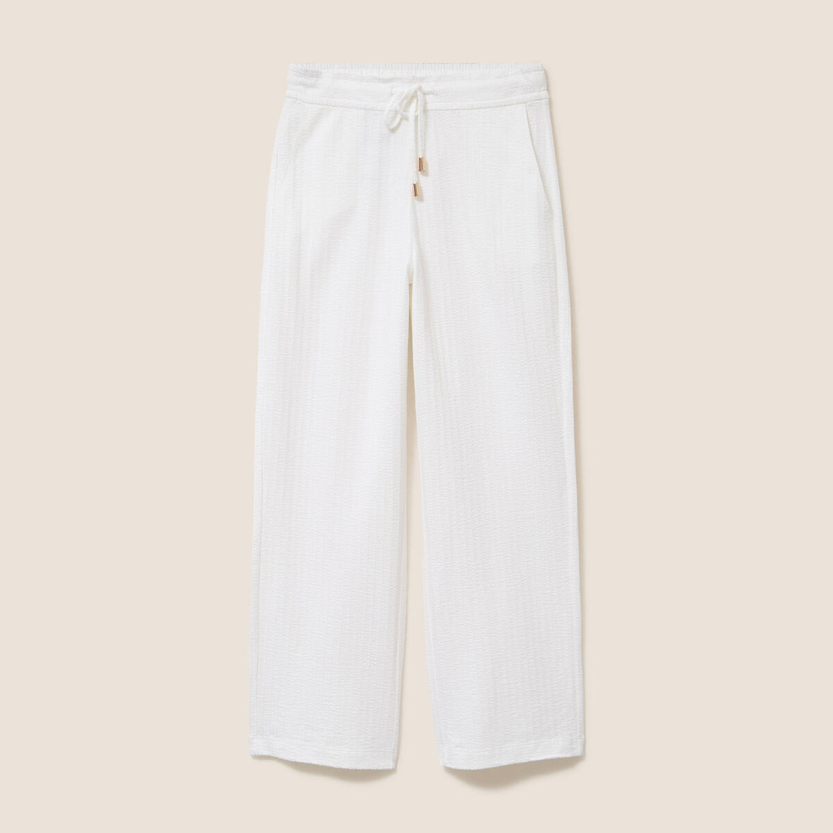 Pantalon large taille haute blanc femme