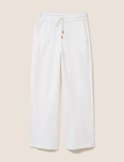 Pantalon large taille haute blanc femme
