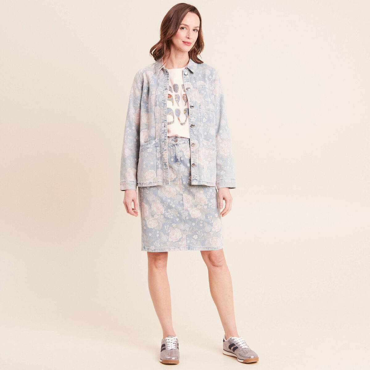 Jupe droite en jean taille standard rose femme