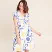 Robe courte &eacute;vas&eacute;e col v manches courtes bleu femme