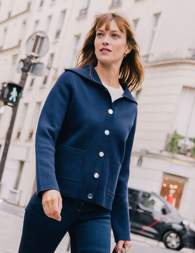 Veste r&eacute;versible en maille bleu femme