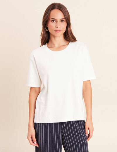 T-shirt ample col rond manches courtes ecru femme