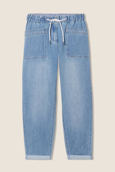 Jean large à coulisse denim double stone femme