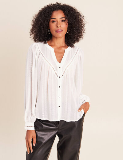 Blouse ample col chemise manches longues ivoire femme