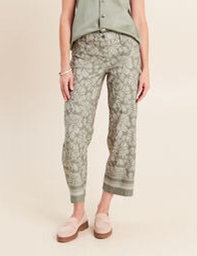 Pantalon droit 7/8&egrave;me taille bascul&eacute;e gris femme
