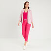 Pantalon coupe droite à coulisse rose framboise femme