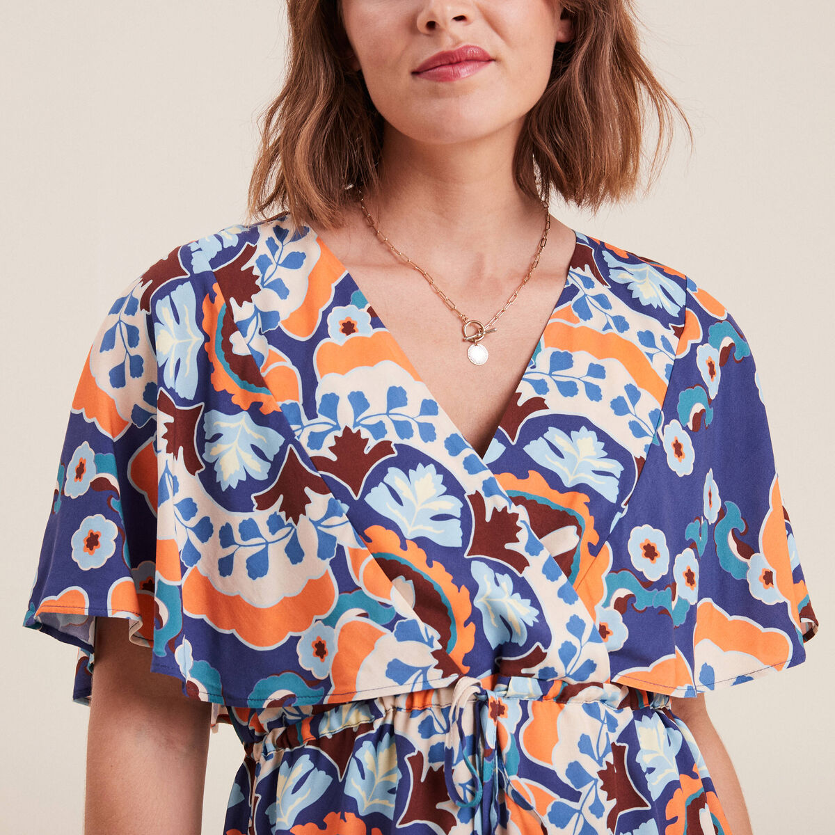 Robe droite col cache-coeur bleu femme
