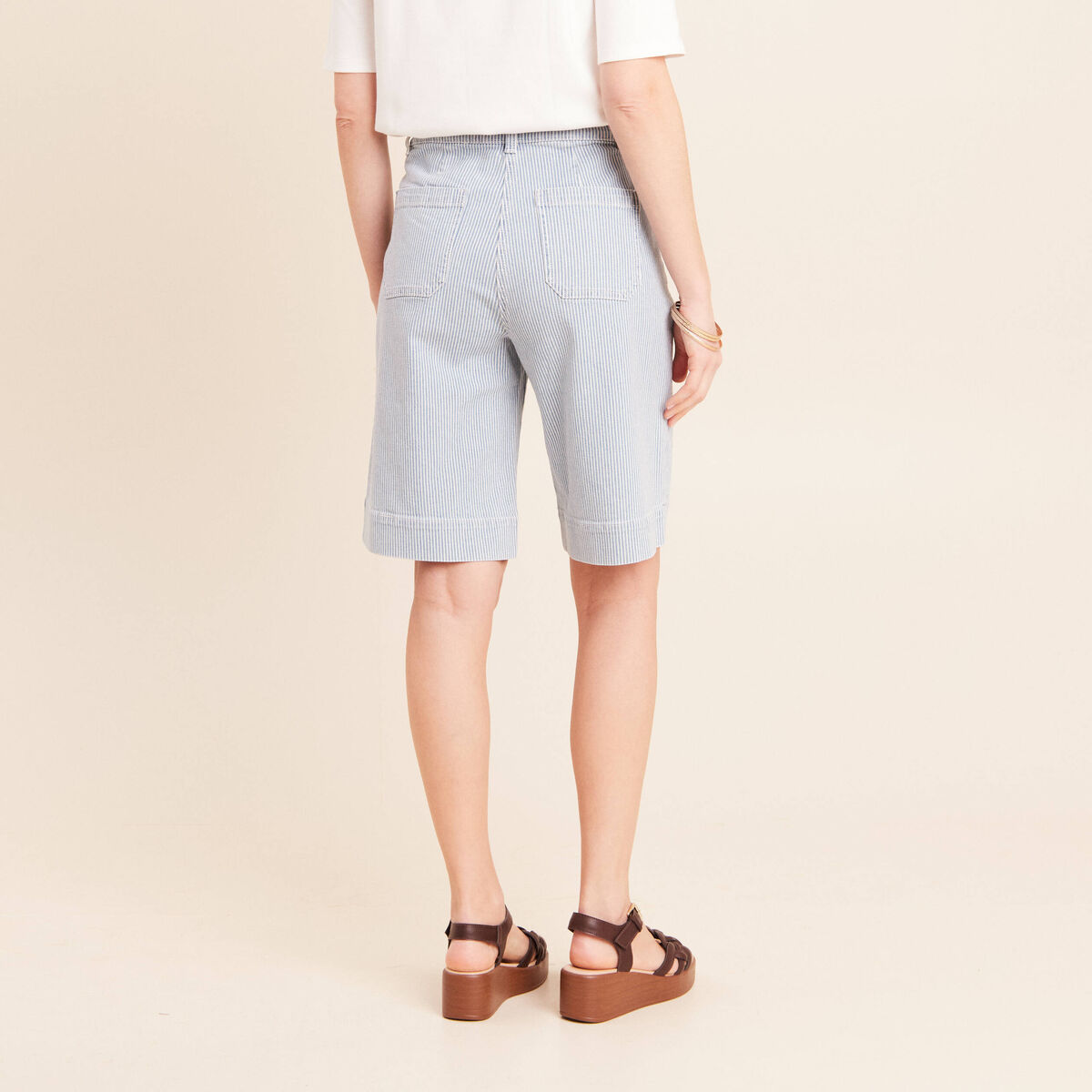 Bermuda casual taille haute bleu femme